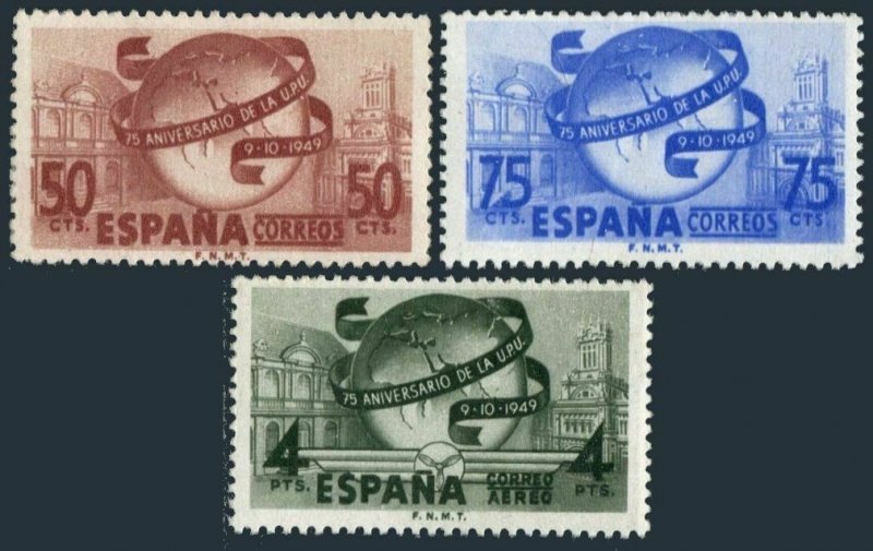 Spain 769-770,C126,MNH.Michel 969-971. UPU,75th Ann.1949.Symbols. 