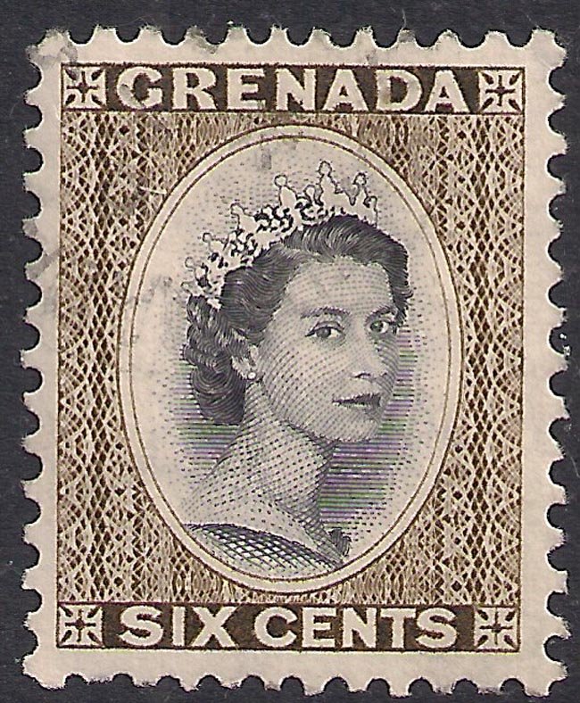 Grenada 1953 - 59 QE2 6ct Black & Olive Green used SG 198 ( E70 )