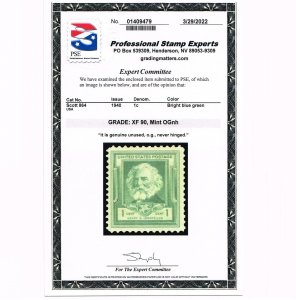 EXCEPTIONAL GENUINE SCOTT #864 MINT PRISTINE OG NH PSE CERT GRADED XF-90