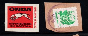 Uruguay ca1970 Greyhound Dog Bus Company packet cinderella and postmarked stamp 