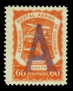 COLOMBIA 1921 AIRMAIL - SCADTA - Germany A handstamp 60c verm Sc# CLA7 mint LH