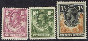 NORTHERN RHODESIA 1925 KGV GIRAFFE AND ELEPHANTS 8D 10D AND 1/-