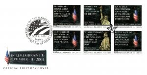 MARSHALL ISLANDS IN REMEMBERANCE OF SEPTEMBER 11 2001 - SET ON FDC (NOT COMMON)