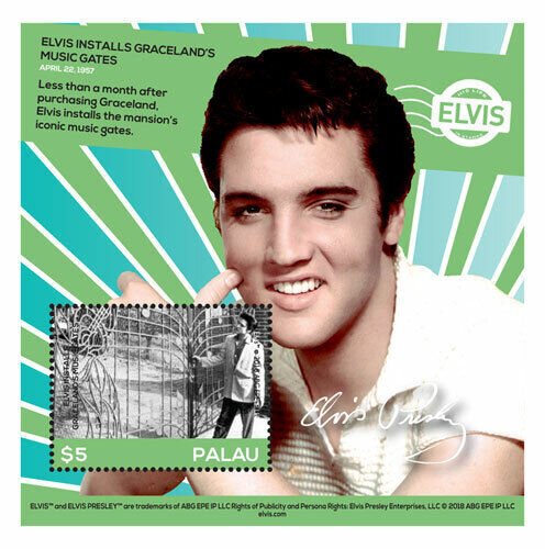 Palau 2018 - Elvis Presley, Graceland Gates - Souvenir Sheet - Scott ...