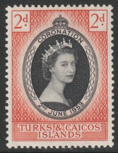 Turks Caicos Scott 118 - SG234, 1953 Coronation 2d MH*