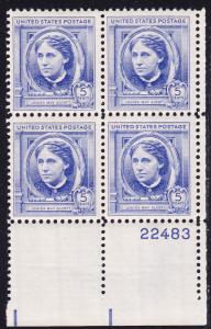 Famous Americans Issue 1940 Authors Luisa May Alcott Plate Block-4 VF/NH