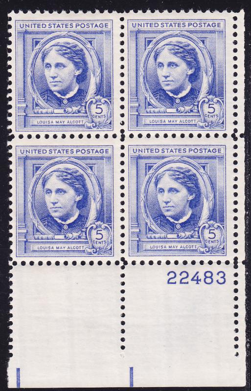 Famous Americans Issue 1940 Authors Luisa May Alcott Plate Block-4 VF/NH