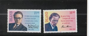 Iceland  Scott#  654-655  MNH  (1988 Poets)