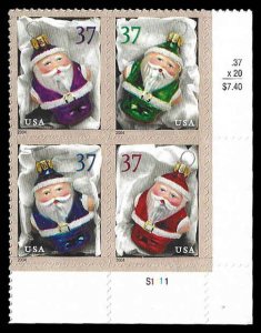 PCBstamps   US #3883/3886 PB $1.48(4x37c)Santa Ornaments, (S1111), MNH, (LR)