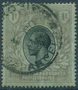 Kenya Uganda and Tanganyika 1912 SG53b 1r black/green on emerald back KGV FU (am