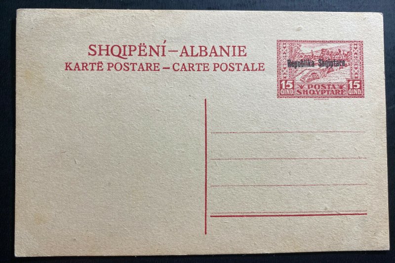 Mint Albania Republic Red postal stationery Postcard 15 Qind 