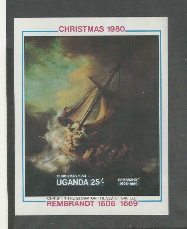 Uganda, Postage Stamp, #309 Mint NH Sheet, 1980 Rembrandt, Art, Ship