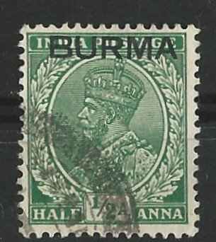 Burma # 2   George V   1/2a. Overprint on India  (1)  VF Used