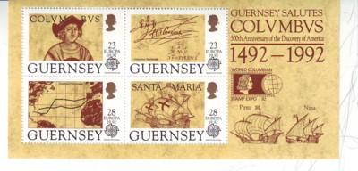 Guernsey Sc 470b 1992 Columbus Europa stamp sheet mint NH Stamp expo ovpt