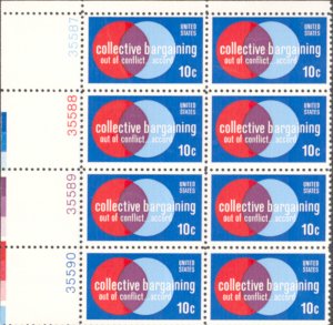 Scott # 1558 - US Plate Block Of 8 - Collective Bargaining - MNH - 1975