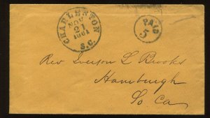 Confederate Charleston SC Black 'PAID 5' Stampless Cover CSA CV $150 LV6410