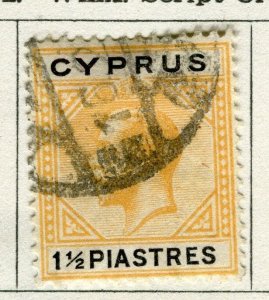 CYPRUS; 1912 early GV issue fine used 1.5pi. value