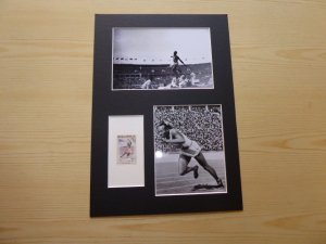 Jesse Owens Olympic Games photographs and stamp mount matte size A4