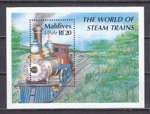 Maldives, Scott cat. 1621. Locomotive and Coal Car s/sheet.