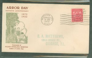 US 717 1932 3c Arbor Day/60th anniversary (single) on an (printed) first day cover with a Linprint (1st) cachet.