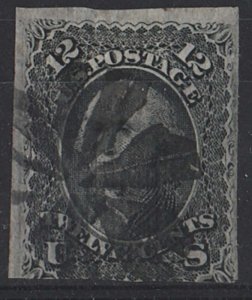 USA 1867 Washington 12c grey-black, grill 9x13 gu 3 large margins sg99 cat £30