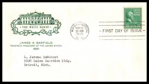 1938 Presidential Series Prexy Sc 825-45 Garfield, House of Farnam cachet (DA