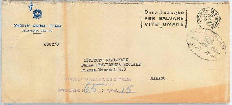 61452 -  ITALY - POSTAL HISTORY -  COVER withpostmark BLOOD DONOR 1958