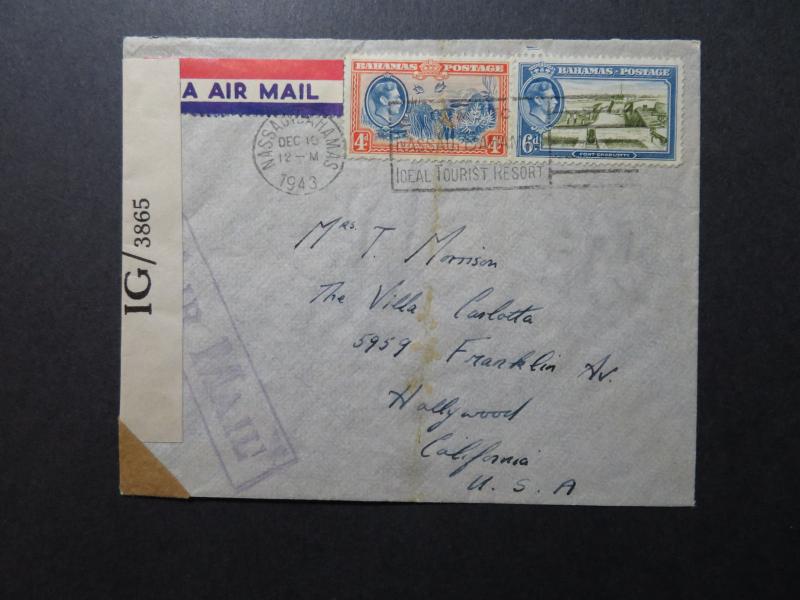 Bahamas 1943 Censored Airmail Cover to Hollywood - Z10751