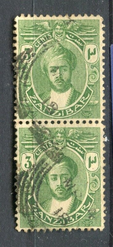 ZANZIBAR; 1921 early Sultan issue fine used 3c. Pair