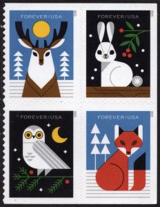 SC#5822-25 (Forever) Winter Woodland Animals Block of Four (2023) SA