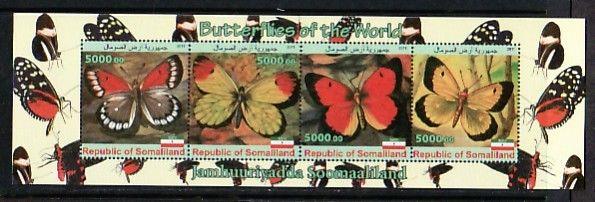 Somaliland, 2011 Cinderella issue. Butterflies on a strip of 4. ^