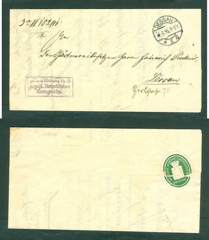 Germany. 1916. Official Cover,Document Dessau Court. Stampless