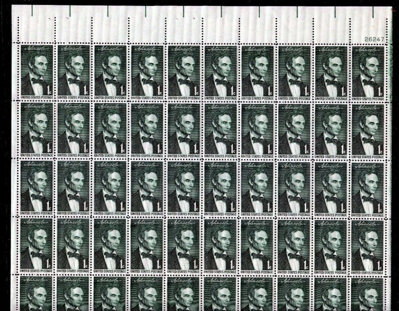 Scott # 1113 Lincoln Sesquicentennial 1¢ Sheet of 50 Stamps MNH