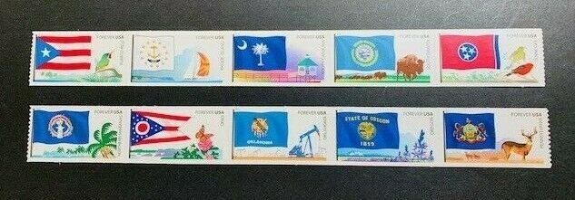 USA Sc# 4313-4322 (4317a & 4322a) Flags Two Strips of 5 MNH NH