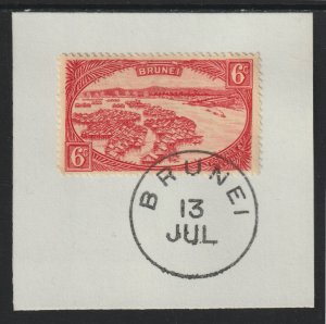 BRUNEI 1924 WATER VILLAGE 6c scarlet  on piece with MADAME JOSEPH  POSTMARK