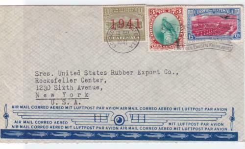 guatemala 1941 luftpost airmail to new york stamps cover ref r14920