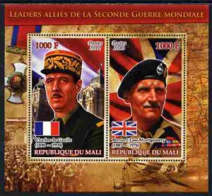 MALI - 2012-WWII Leaders, de Gaulle & Montgomery-Perf 2v Sheet-MNH-Private Issue