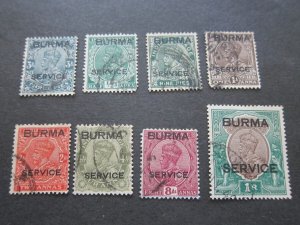 Burma 1937 Sc O1-5,7,9,11 FU