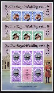 Ghana 759a,760a,760b Sheets MNH Charles & Diana Wedding, Ship