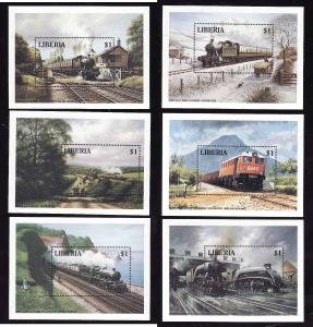 Liberia-Sc#1165-70-6 sheets-unused-NH-Trains-Locomotives-Ra