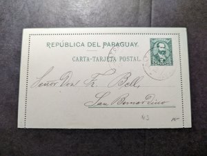 1916 Paraguay Postcard and Reply Card Cover to San Bernardino