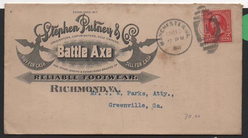 ADV COVER Stephen Putney Battle Axe Footwear Richmond VA Full Ad on Back 1900