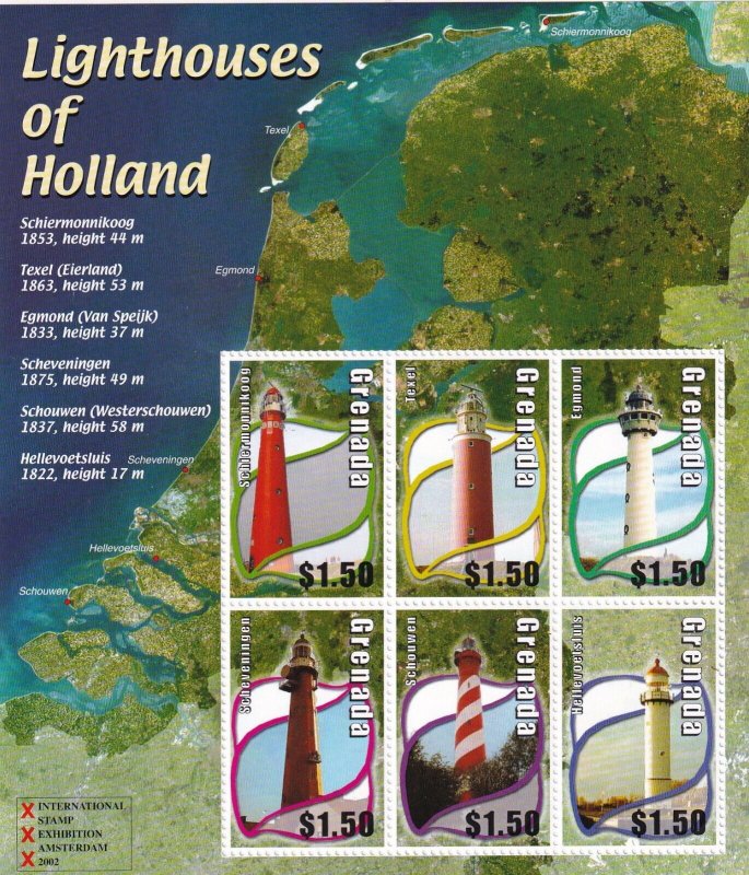 SA23e Grenada 2002 Lighthouses of Holland mint souvenir sheet