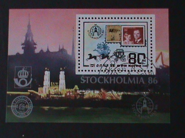 ​KOREA-1986 SC#32592 WORLD STAMP SHOW--STOCKHOLMIA'86 S/S-VF-FANCY CANCEL