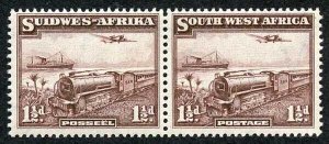 South West Africa SG96 1937 KGVI 1 1/2d Purple-brown Pair P14x13.5 U/M