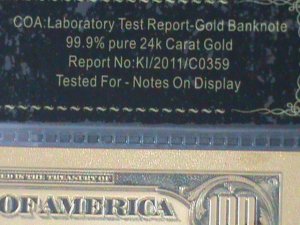 ​UNITED STATES-1928 CAT.#403- 24 KARAT GOLD REPLICA $100  -VF WITH CERTIFICATE