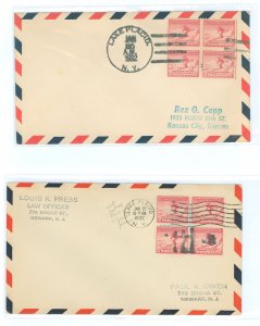 US 716 (1932) 2c winter Olympics (blocks of four) on two uncacheted addressed first day covers with two different types of Lake