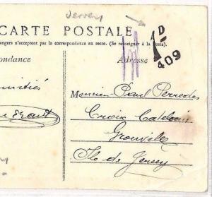 FRANCE Underpaid Card Channel Islands JERSEY *1d/409* Charge{samwells} 1907 AN83