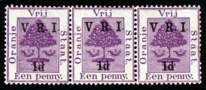 ORANGE FREE STATE 1900 1d. Purple STRIP OF 3 Overprinted V.R.I. 1d. SG 102 MINT