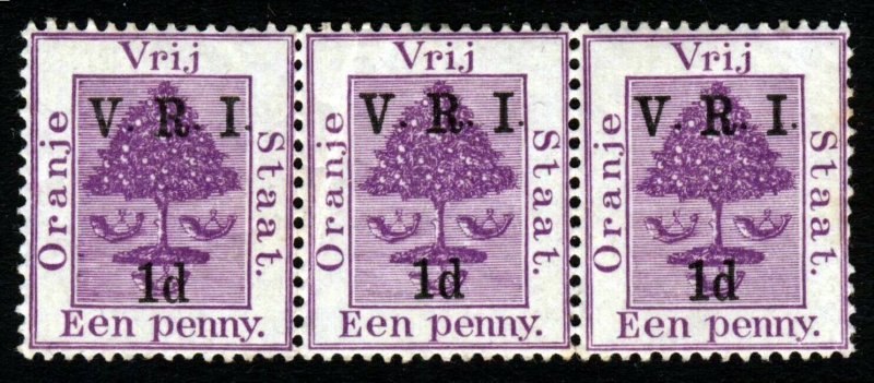 ORANGE FREE STATE 1900 1d. Purple STRIP OF 3 Overprinted V.R.I. 1d. SG 102 MINT